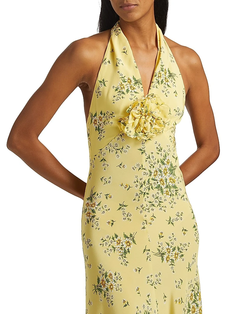 Floral Silk Halterneck Maxi Dress