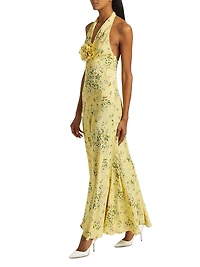 Floral Silk Halterneck Maxi Dress