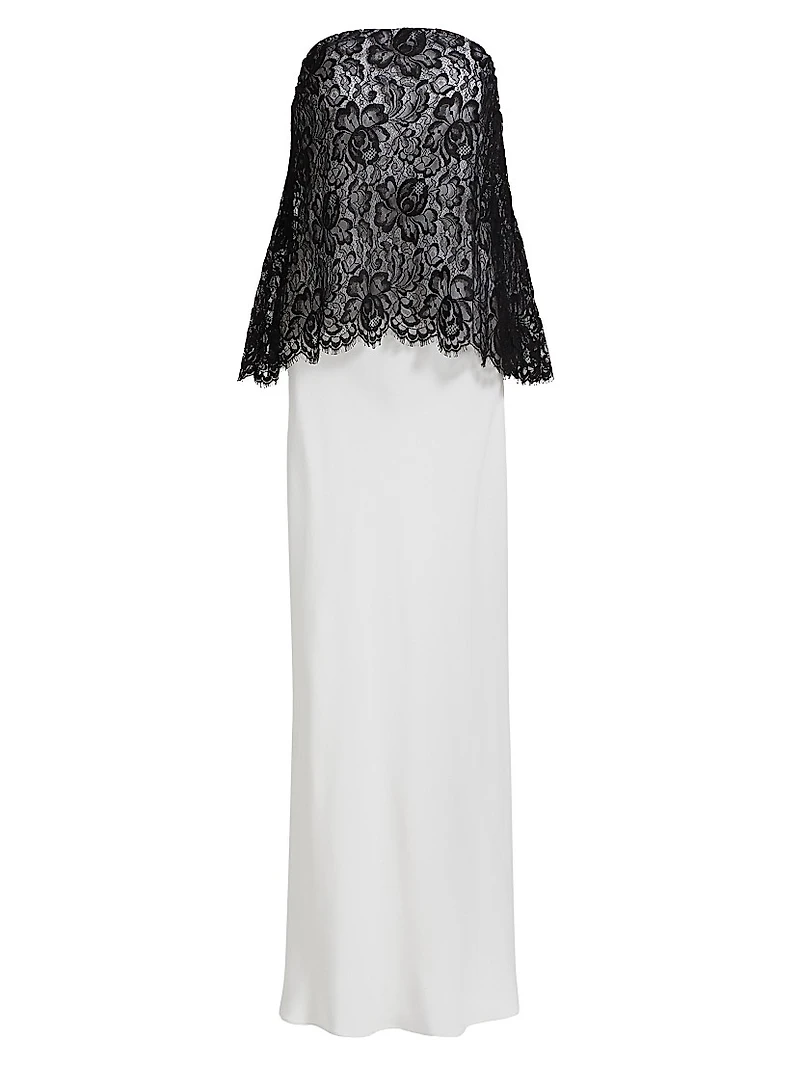 Silk Crepe & Lace Overlay Bias-Cut Dress