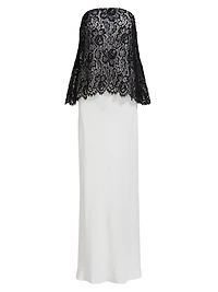 Silk Crepe & Lace Overlay Bias-Cut Dress