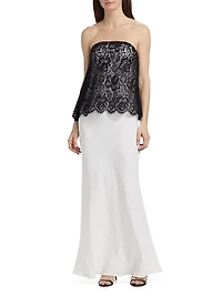 Silk Crepe & Lace Overlay Bias-Cut Dress