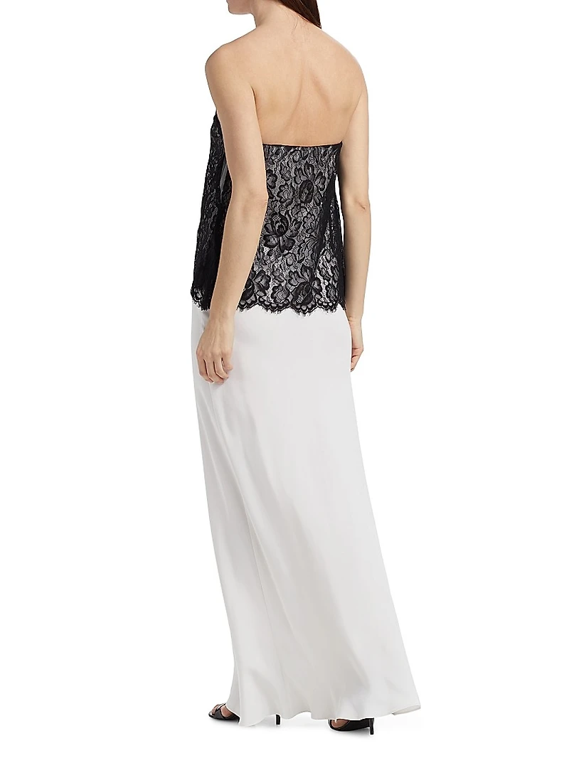 Silk Crepe & Lace Overlay Bias-Cut Dress