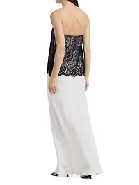 Silk Crepe & Lace Overlay Bias-Cut Dress