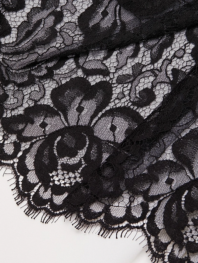 Silk Crepe & Lace Overlay Bias-Cut Dress