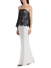 Silk Crepe & Lace Overlay Bias-Cut Dress