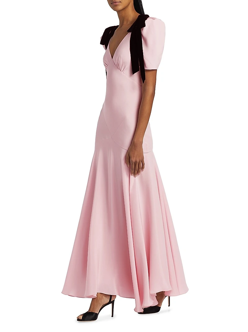 Bow Silk Crepe Maxi Dress