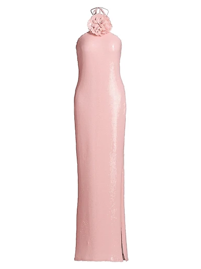 Sequined Floral Halter Cocktail Dress