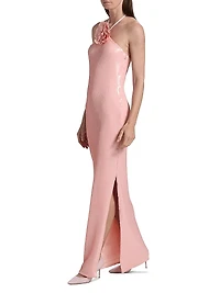 Sequined Floral Halter Cocktail Dress