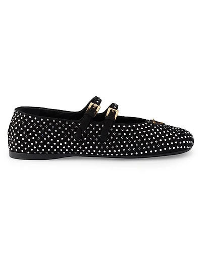 Suede Ballerinas with Crystals