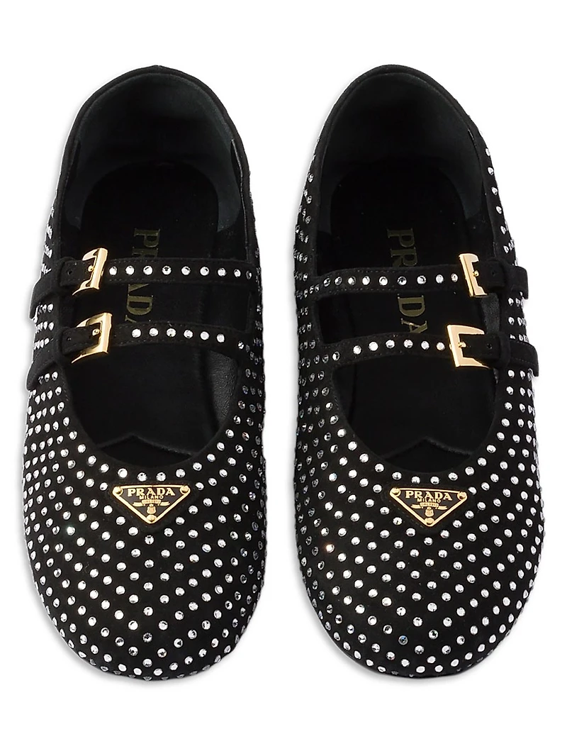 Suede Ballerinas with Crystals