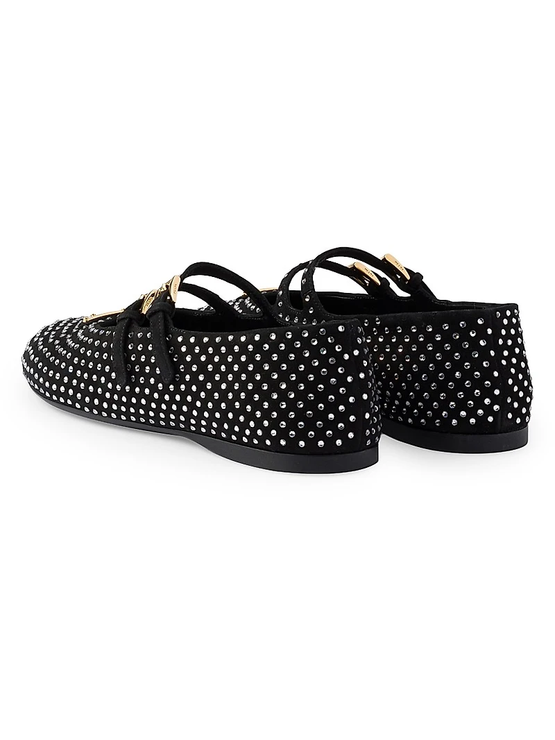 Suede Ballerinas with Crystals
