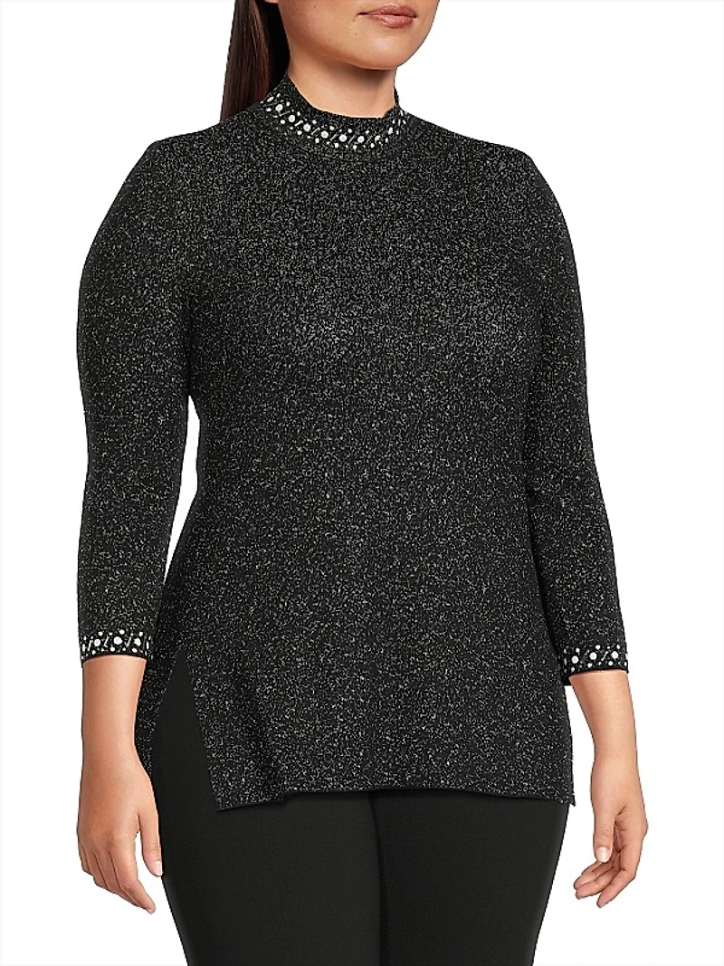 Embellished Mock Turtleneck Tunic Top