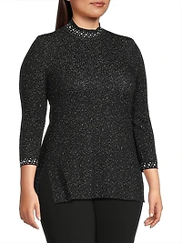 Embellished Mock Turtleneck Tunic Top