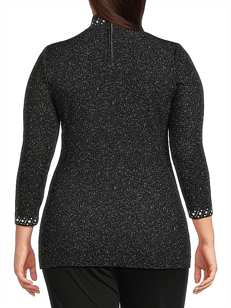Embellished Mock Turtleneck Tunic Top