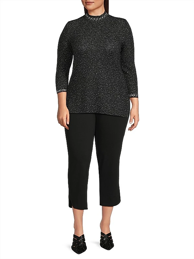 Embellished Mock Turtleneck Tunic Top