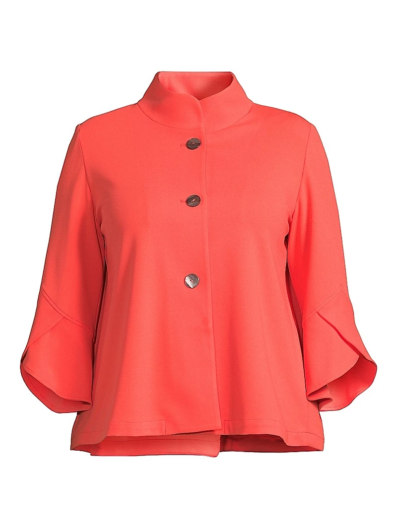 Plus Crepe Cropped-Sleeve Jacket