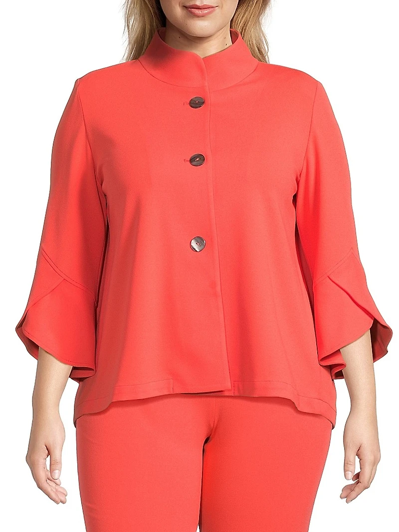 Plus Crepe Cropped-Sleeve Jacket