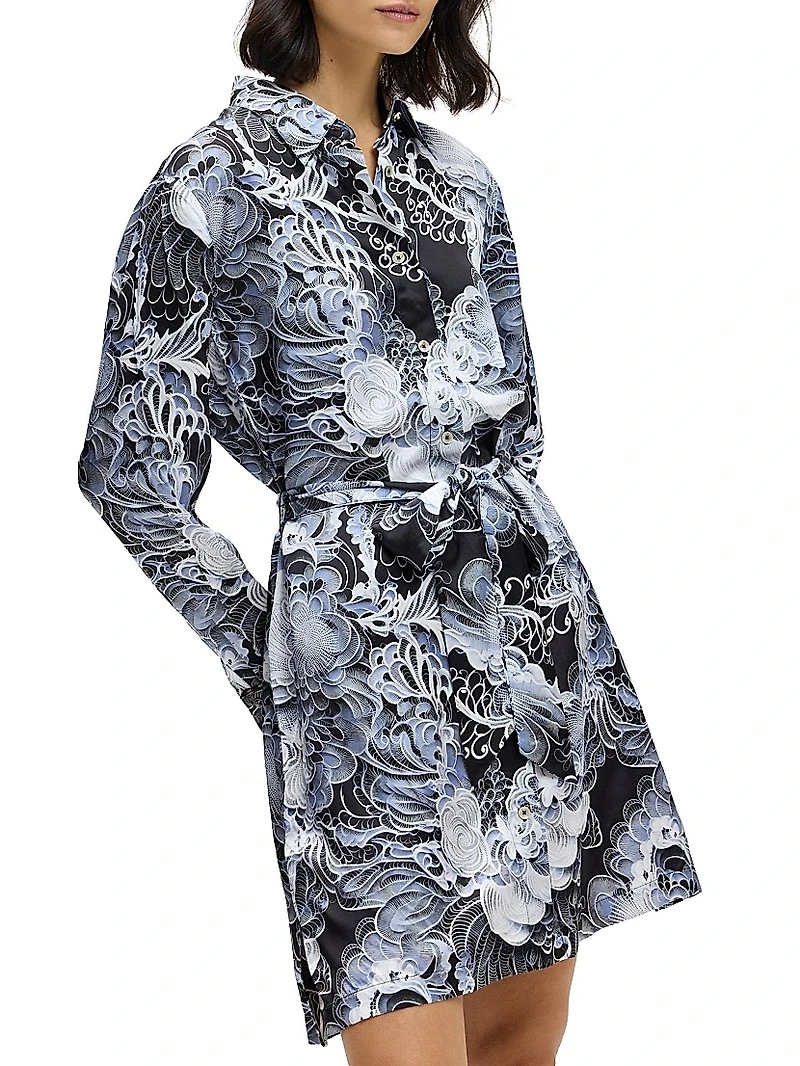 Charlotte Floral Silk-Blend Tie-Waist Mini Shirtdress