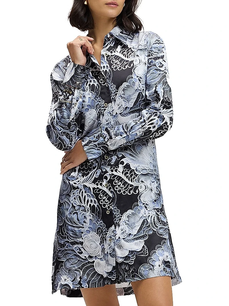 Charlotte Floral Silk-Blend Tie-Waist Mini Shirtdress