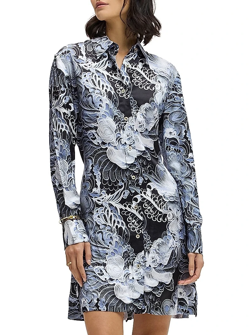 Charlotte Floral Silk-Blend Tie-Waist Mini Shirtdress