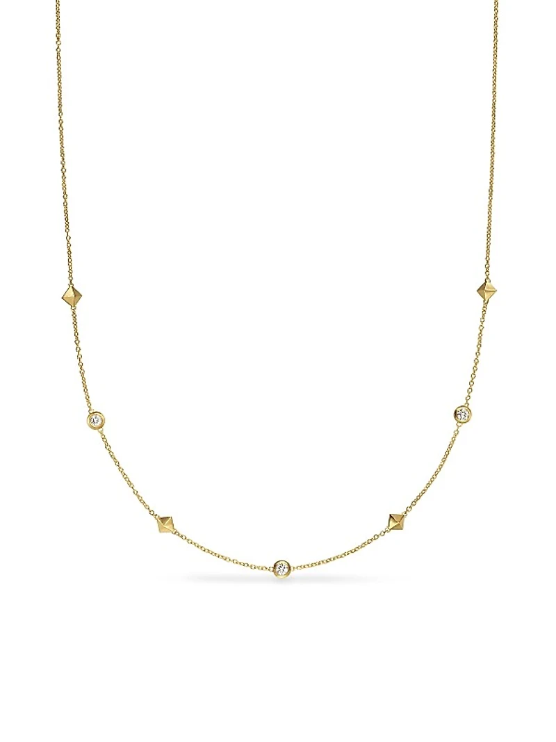Petite Modern Renaissance Station Necklace in 18K Yellow Gold with Diamonds, 4.6MM