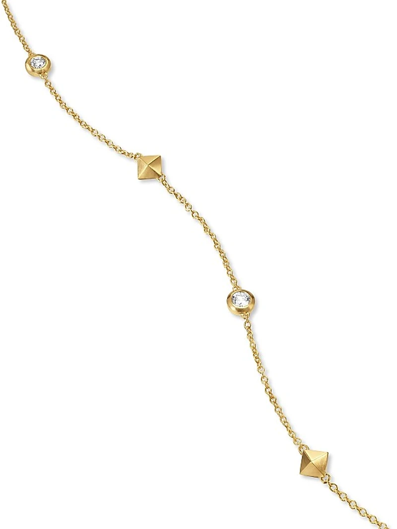Petite Modern Renaissance Station Necklace in 18K Yellow Gold with Diamonds, 4.6MM