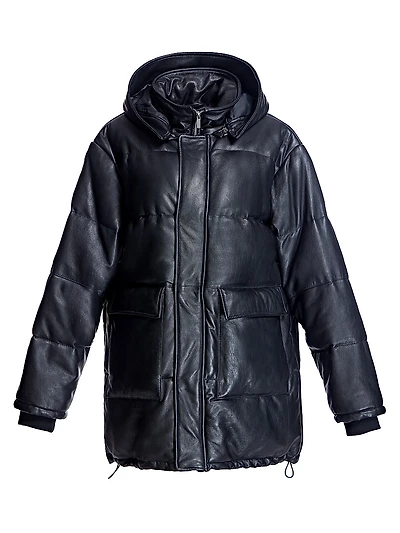 Men's Hooded Leather Coat