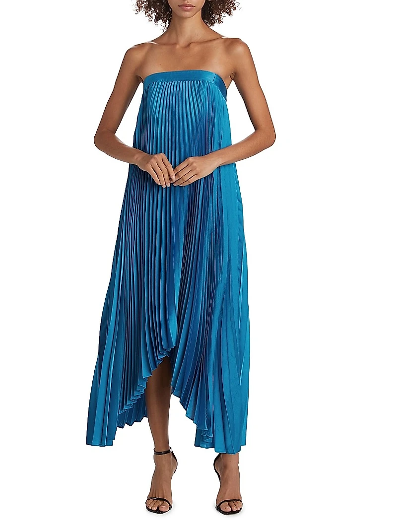 Jordyn Satin Pleated Dress