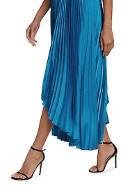 Jordyn Satin Pleated Dress