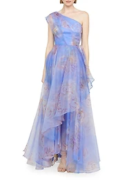 Augusta Floral Organza One-Shoulder Gown