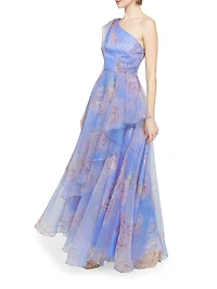 Augusta Floral Organza One-Shoulder Gown