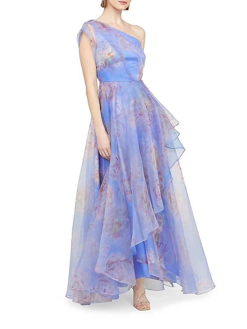 Augusta Floral Organza One-Shoulder Gown