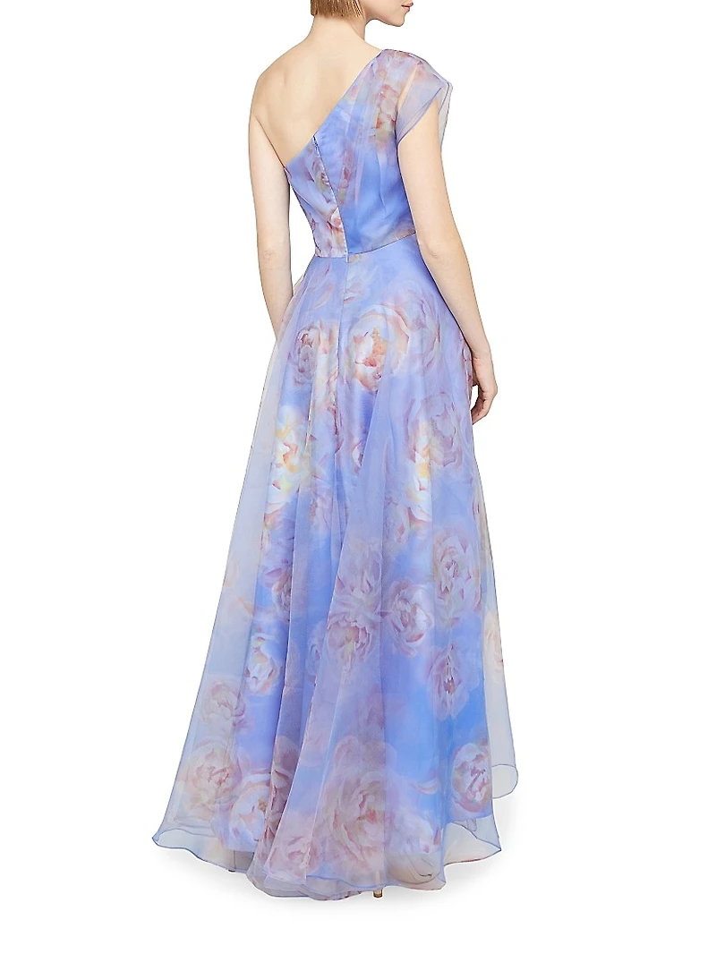 Augusta Floral Organza One-Shoulder Gown