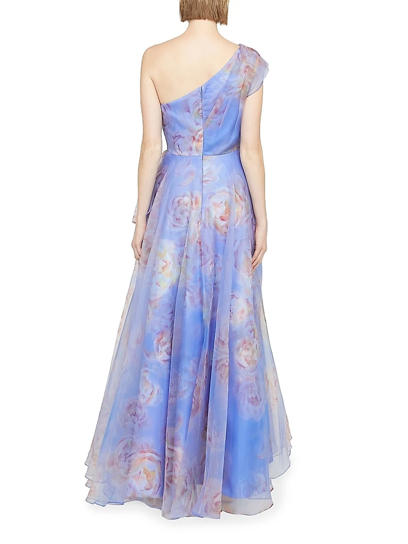 Augusta Floral Organza One-Shoulder Gown