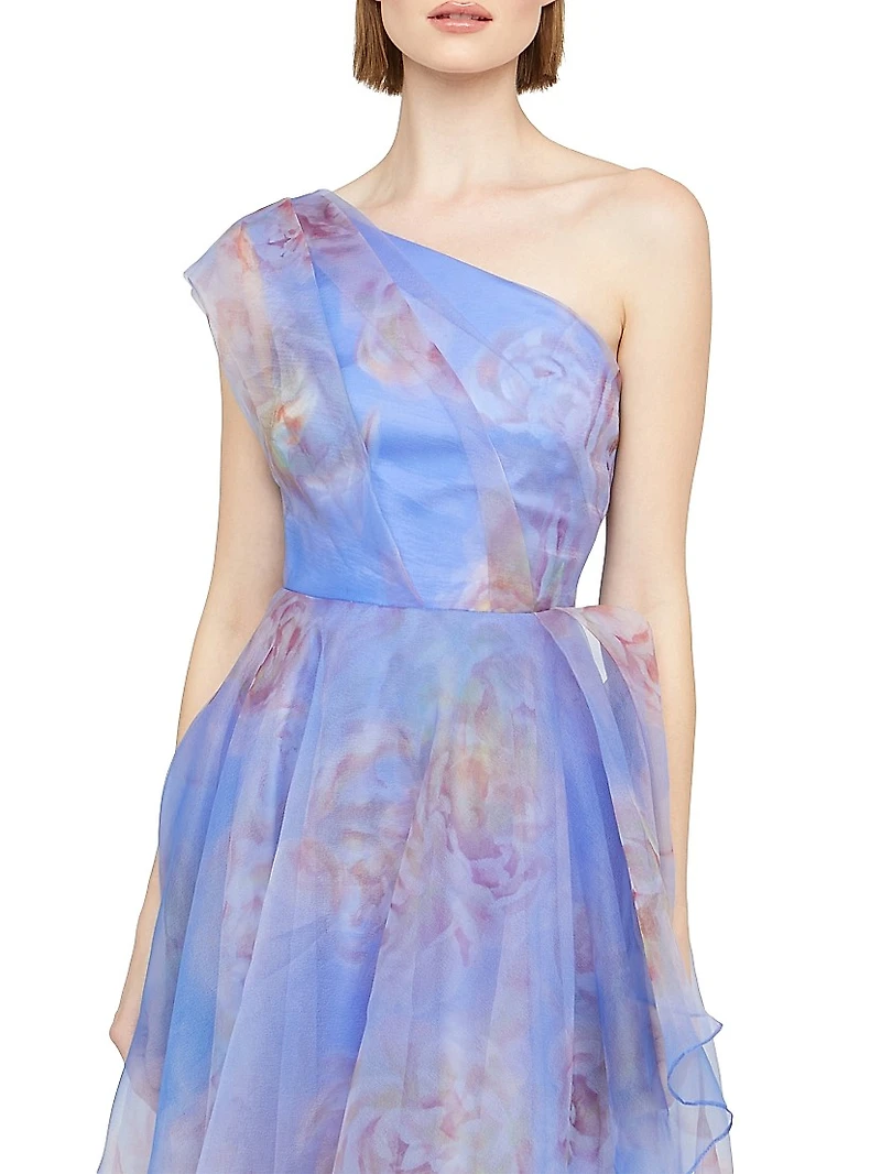 Augusta Floral Organza One-Shoulder Gown