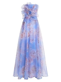 Kimberly Floral Organza Strapless Gown