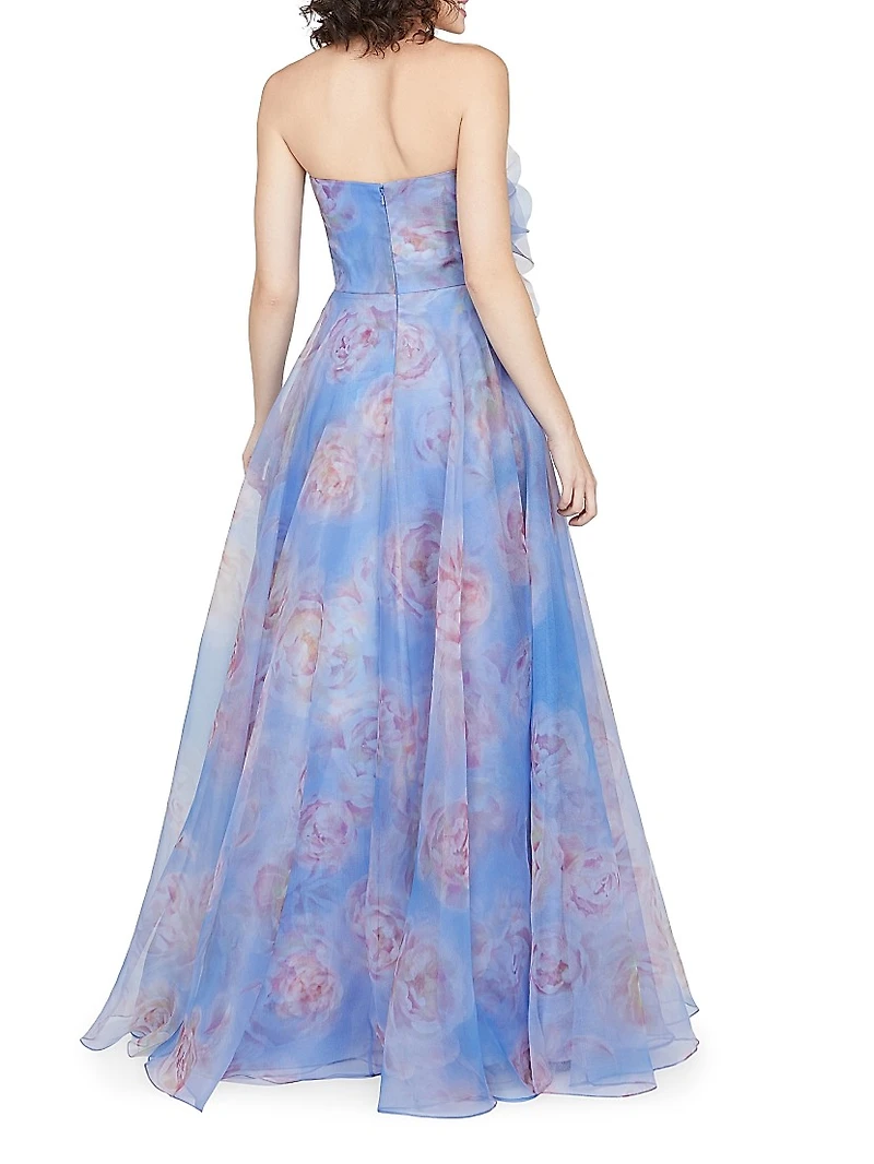 Kimberly Floral Organza Strapless Gown