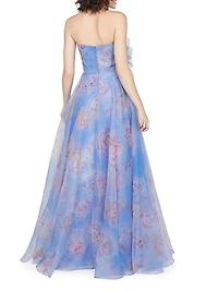 Kimberly Floral Organza Strapless Gown