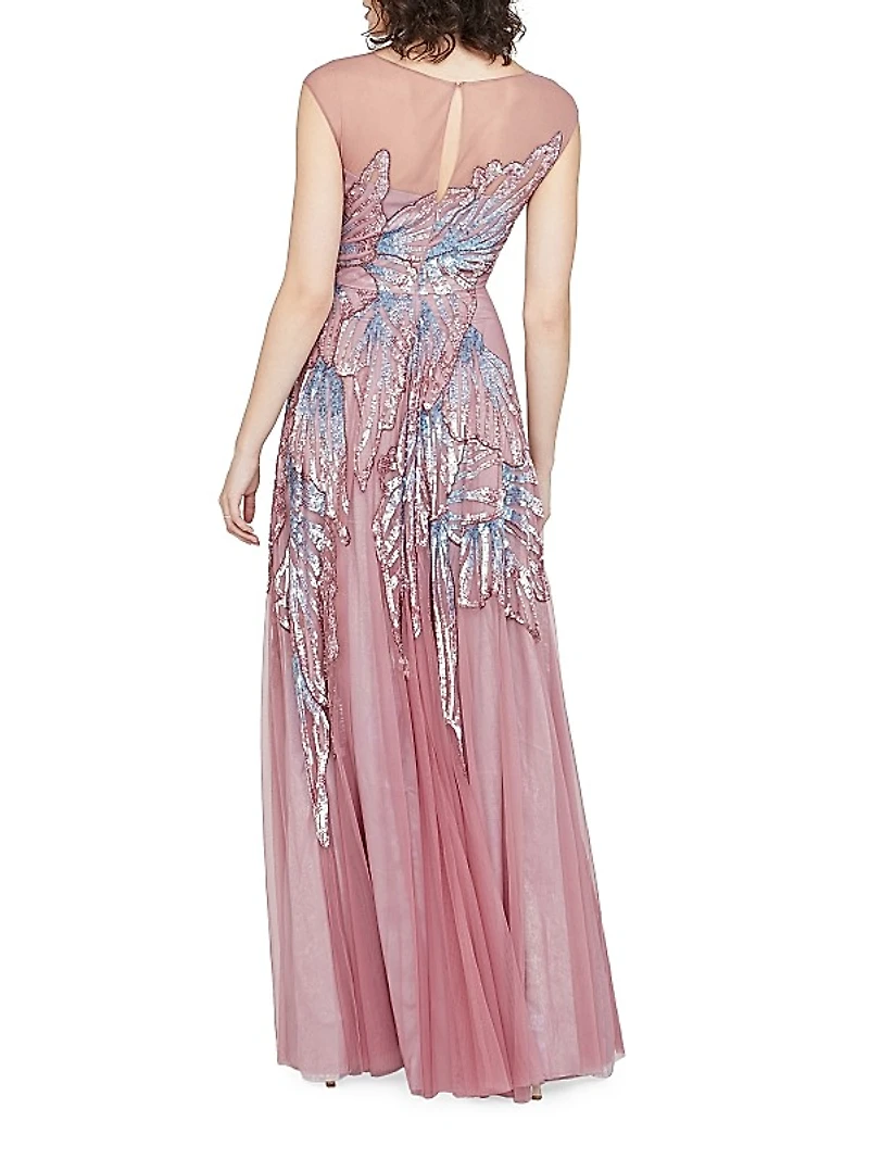 Aviana Beaded Cap-Sleeve Gown