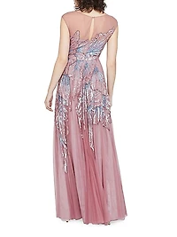 Aviana Beaded Cap-Sleeve Gown