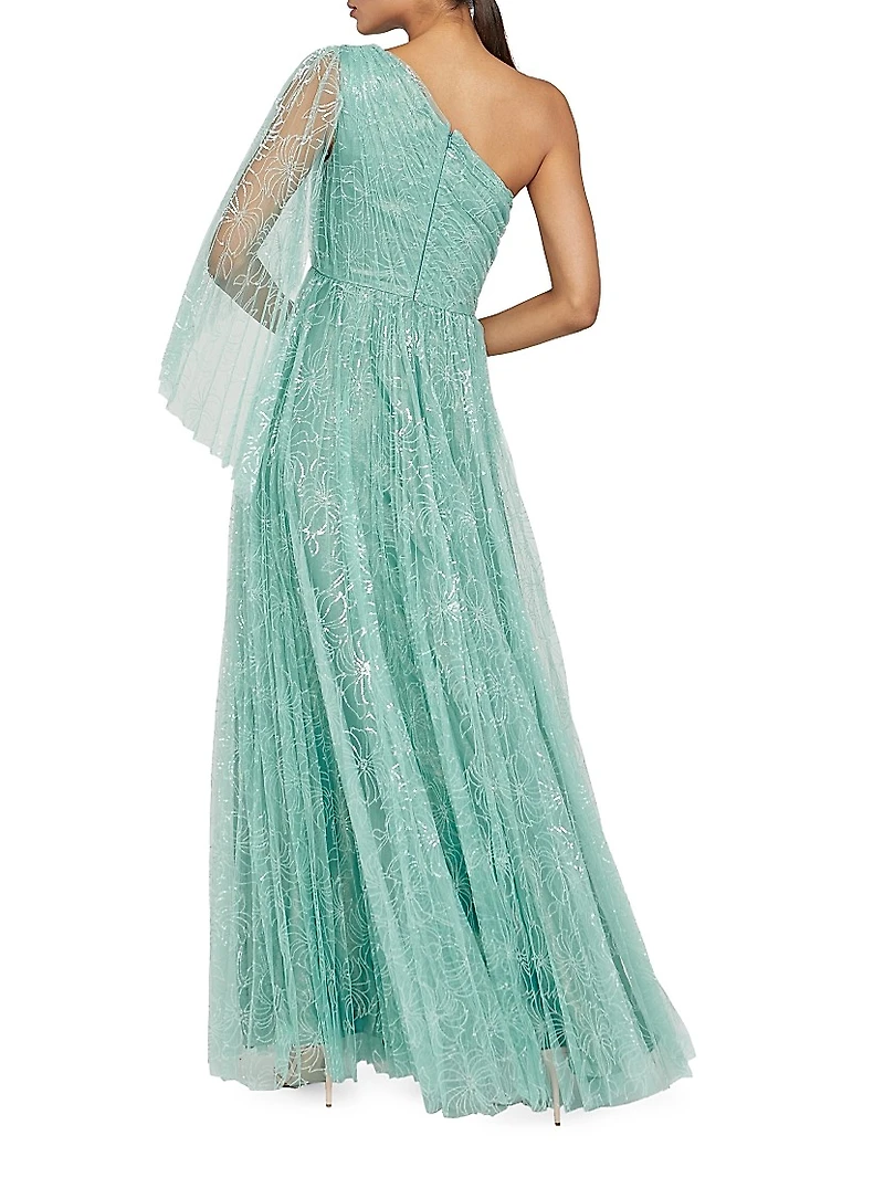 Carol Sequined Tulle One-Shoulder Gown