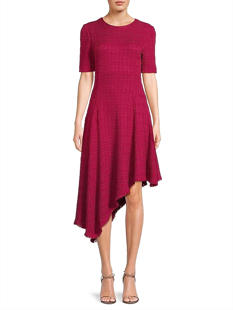 Tonal Textured Knit Modern-Fit Fit & Flare Midi-Dress