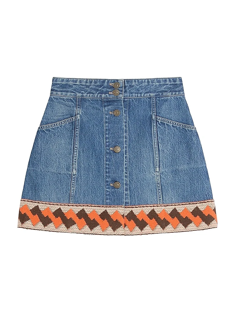 Denim Skirt with Jacquard Trims