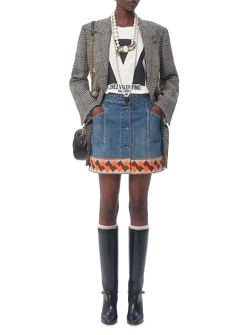 Denim Skirt with Jacquard Trims