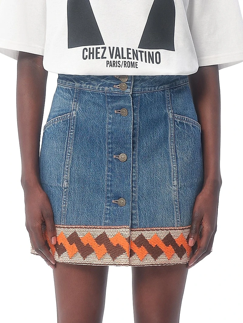 Denim Skirt with Jacquard Trims
