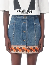 Denim Skirt with Jacquard Trims
