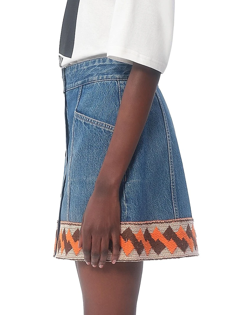 Denim Skirt with Jacquard Trims