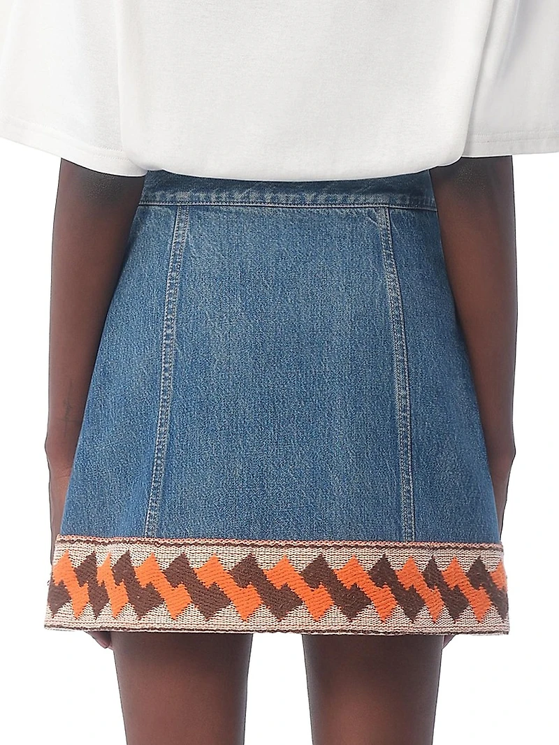 Denim Skirt with Jacquard Trims