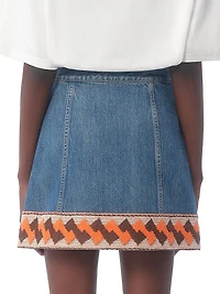Denim Skirt with Jacquard Trims