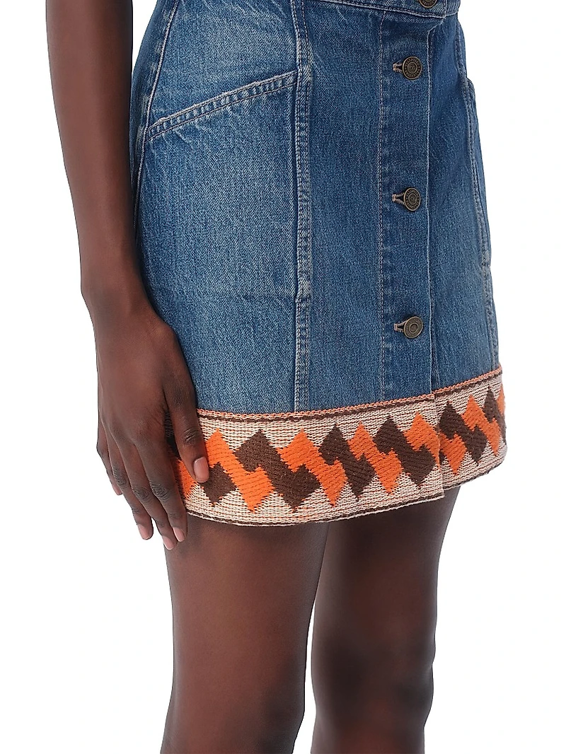 Denim Skirt with Jacquard Trims